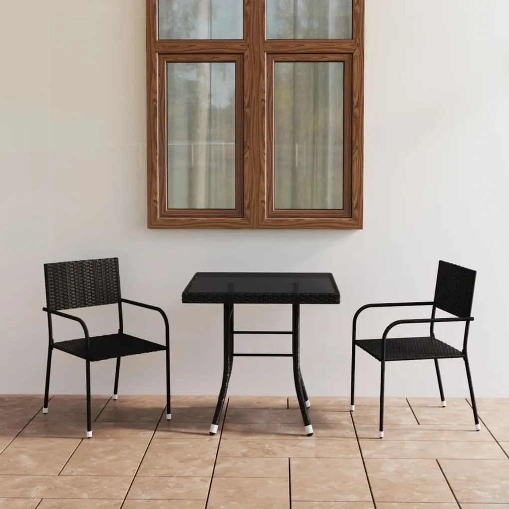 vidaXL 3 pcs conjunto de jantar para jardim vime PE preto