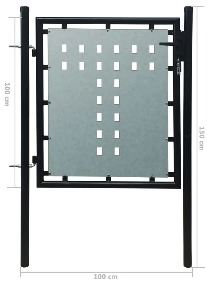 Portão de cerca com porta única 100x150 cm preto