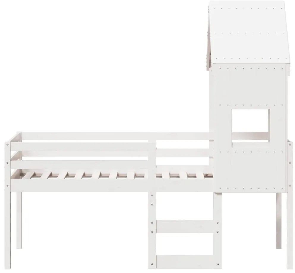 Cama alta com telhado 75x190 cm pinho maciço branco