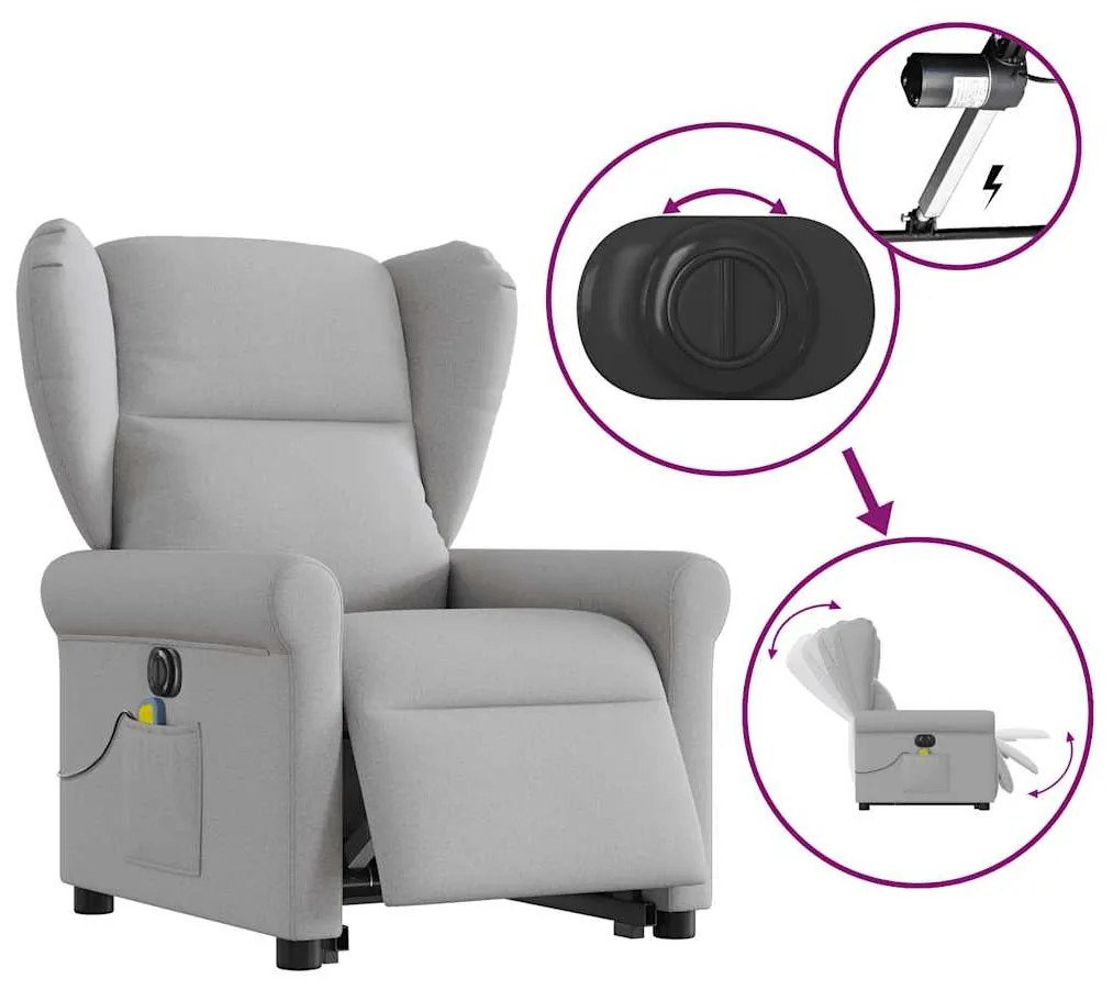 Poltrona elétrica elevatória massagens tecido cinzento-nublado