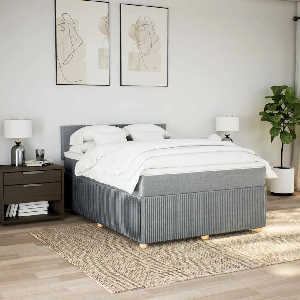 Cama com molas/colchão 160x200 cm tecido cinzento-claro