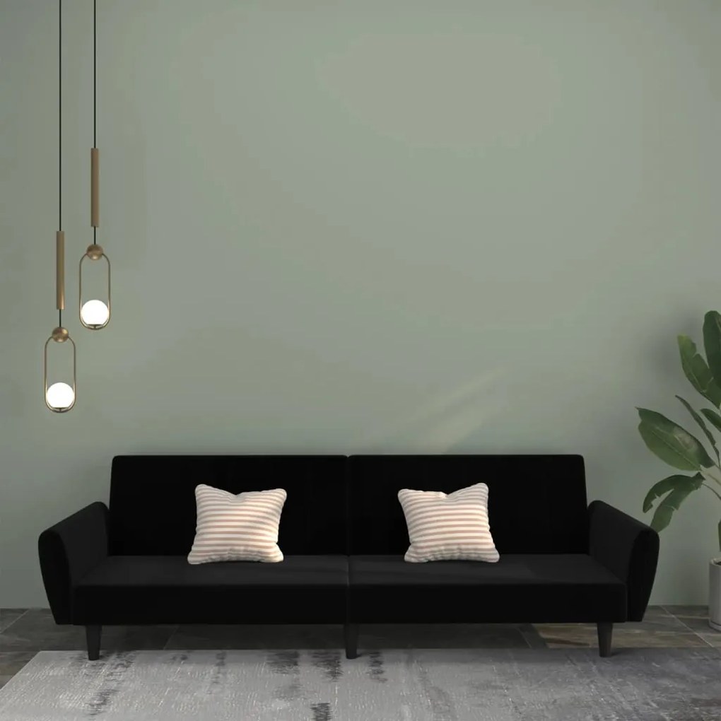 vidaXL Sofá-cama de 2 lugares veludo preto