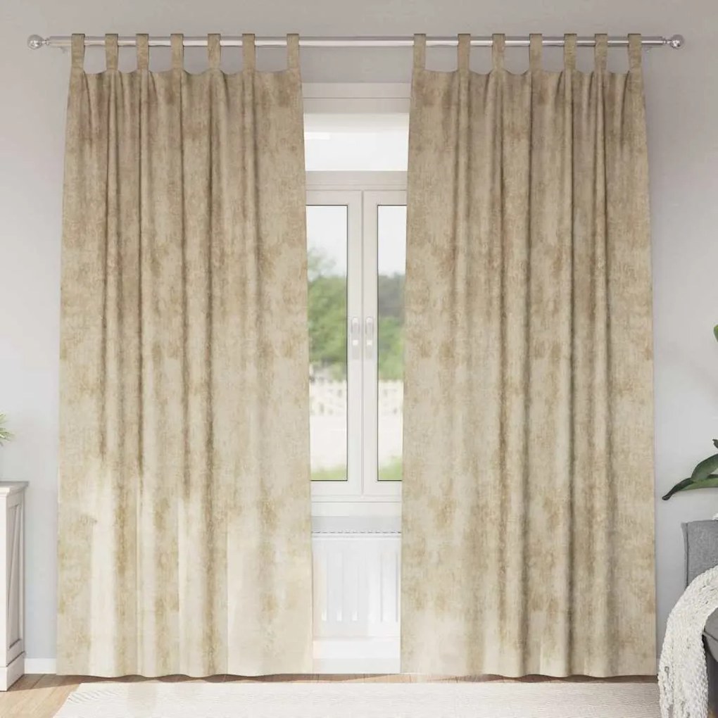 vidaXL Cortinas de Veludo 2 peças com Ilhós Creme 245x140 cm