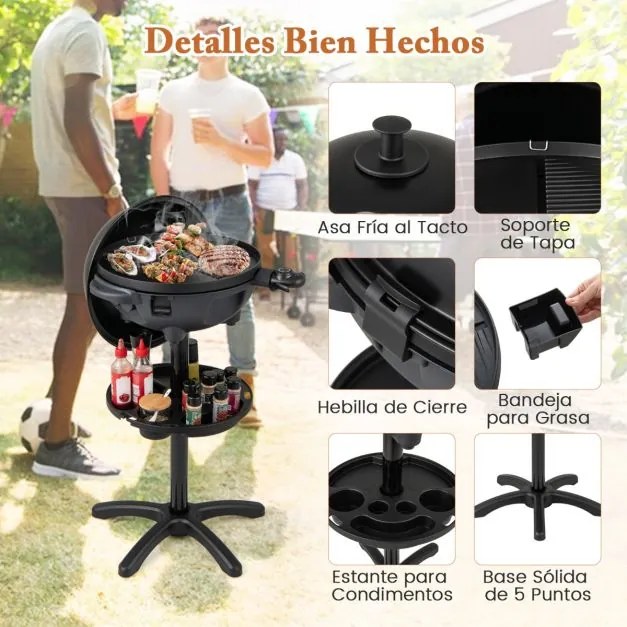 Grelhador elétrico exterior de 1200 W com placa de cozedura antiaderente de 2 zonas e temperatura ajustável Preto