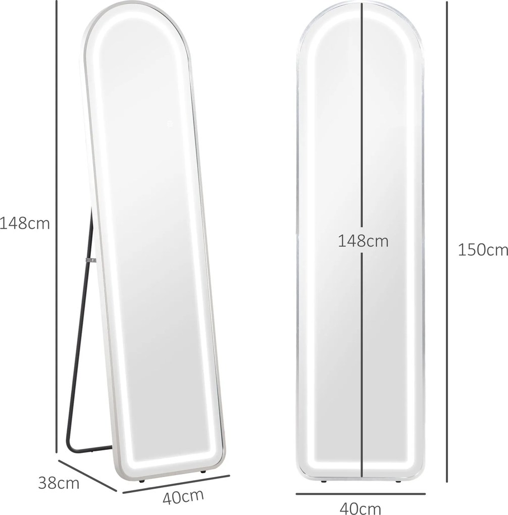 Espelho de Pé com Luzes LED 40x150 cm Espelho de Corpo Inteiro com Est