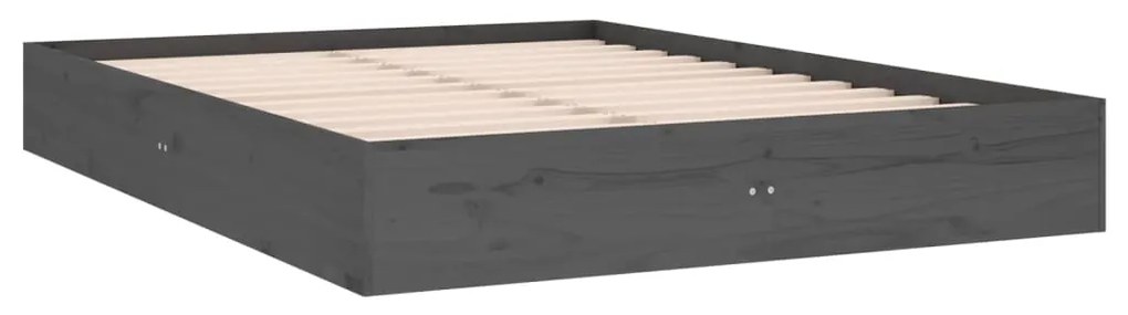 Estrutura de cama casal 135x190 cm madeira maciça cinzento