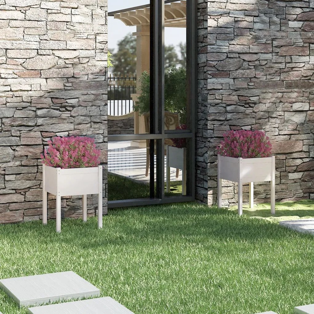 vidaXL Vaso/floreira de jardim 2 pcs 50x50x70 cm pinho maciço branco