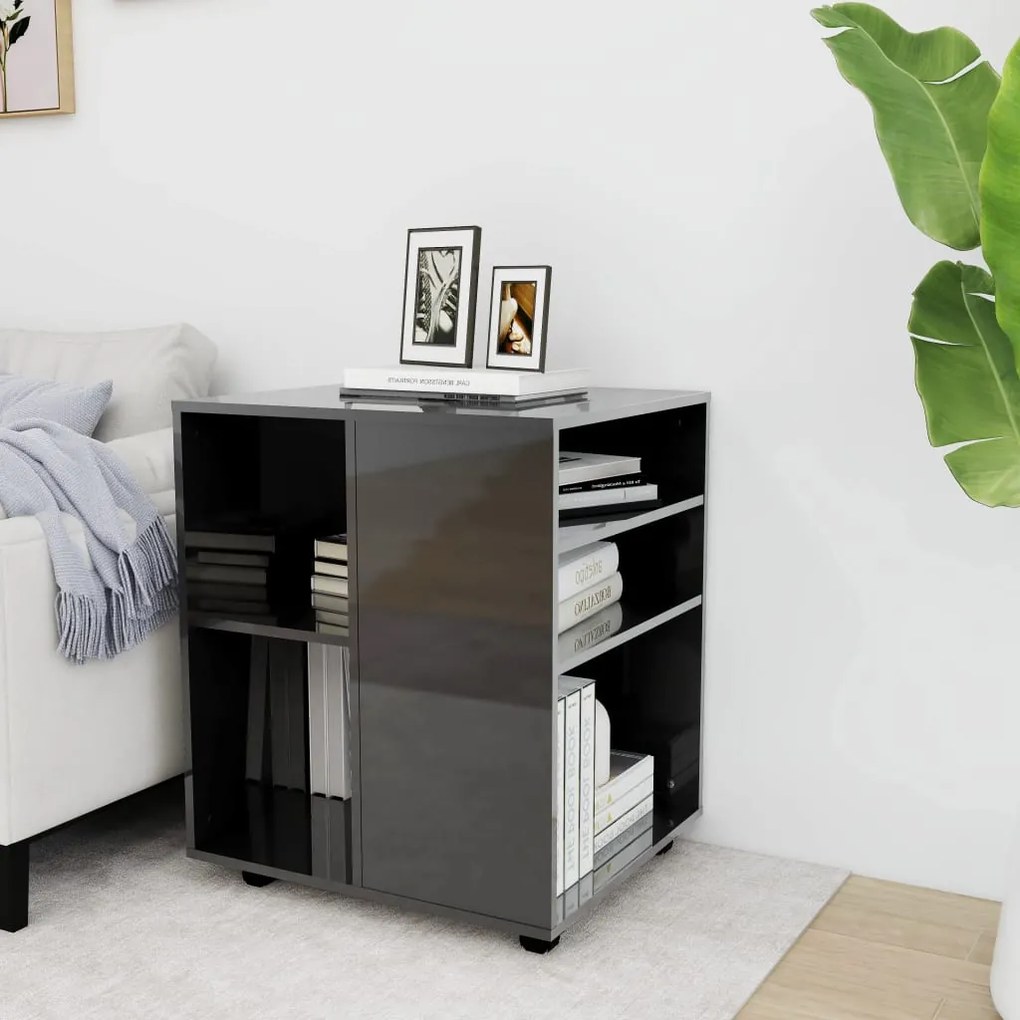 808466 vidaXL Móvel com rodas 60x53x72 cm contraplacado cinzento brilhante