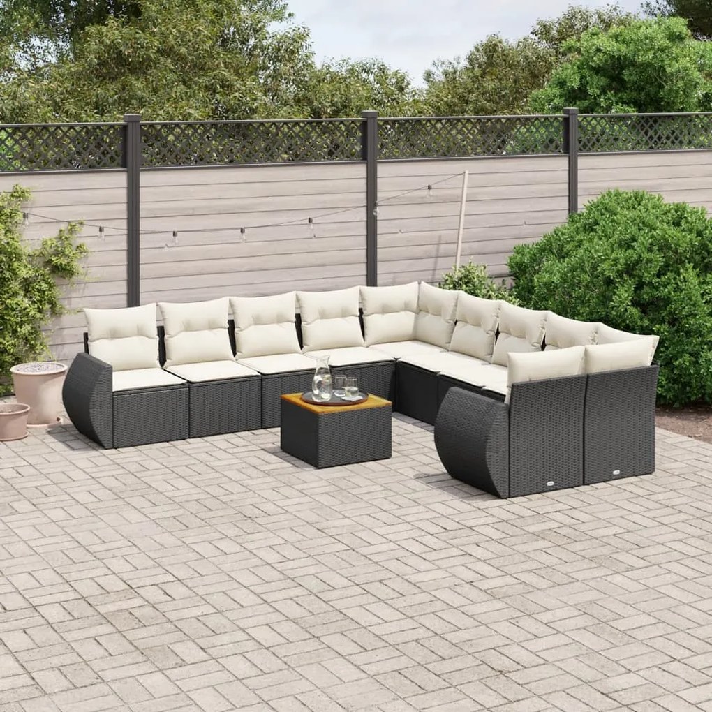 vidaXL 11 pcs conjunto sofás de jardim c/ almofadões vime PE preto