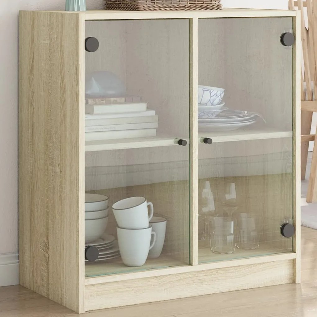 vidaXL Armário de apoio c/ portas vidro 68x37x75,5 cm carvalho sonoma