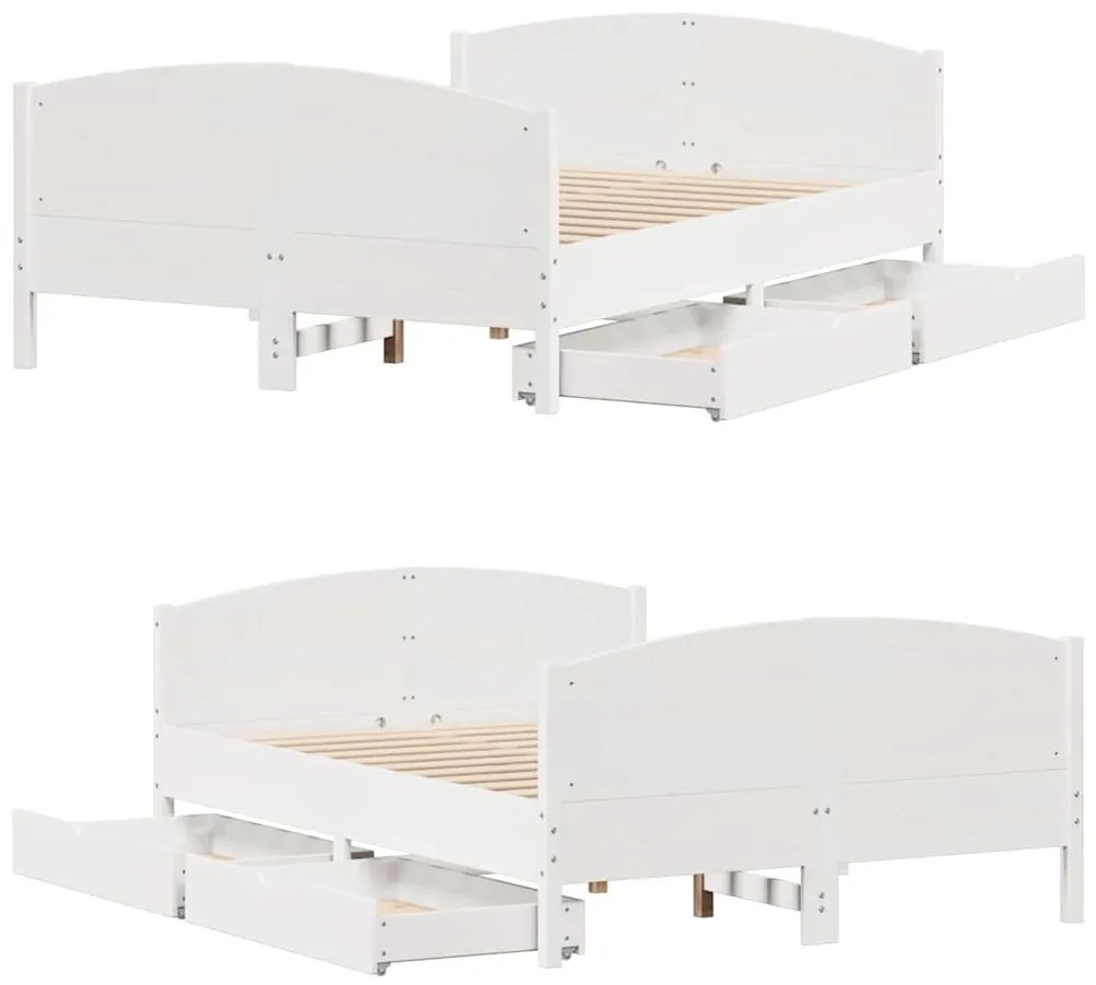 Cama sem colchão 150x200 cm madeira de pinho maciça branco