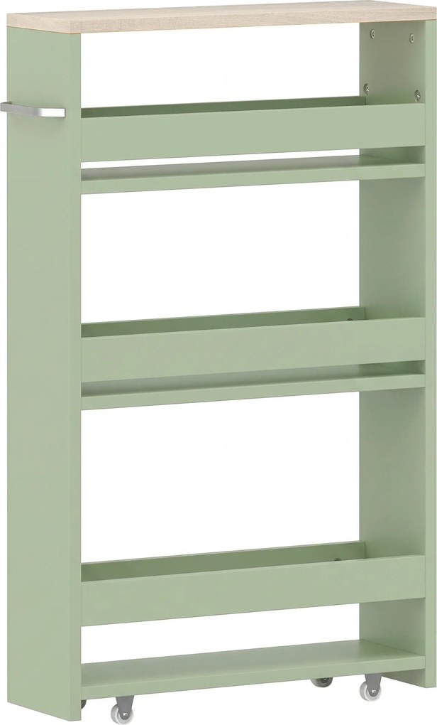 kleankin Carrinho de arrumação 3 níveis carrinho de armazenamento prateleira com rodízios com pega - 48 x 15 x 80 cm verde | Aosom Portugal