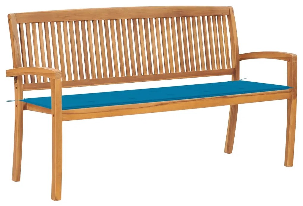 vidaXL Banco de jardim empilhável c/ almofadão 159 cm teca maciça
