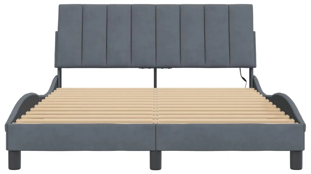 Estrutura de cama c/ luzes LED 140x190cm veludo cinzento-escuro