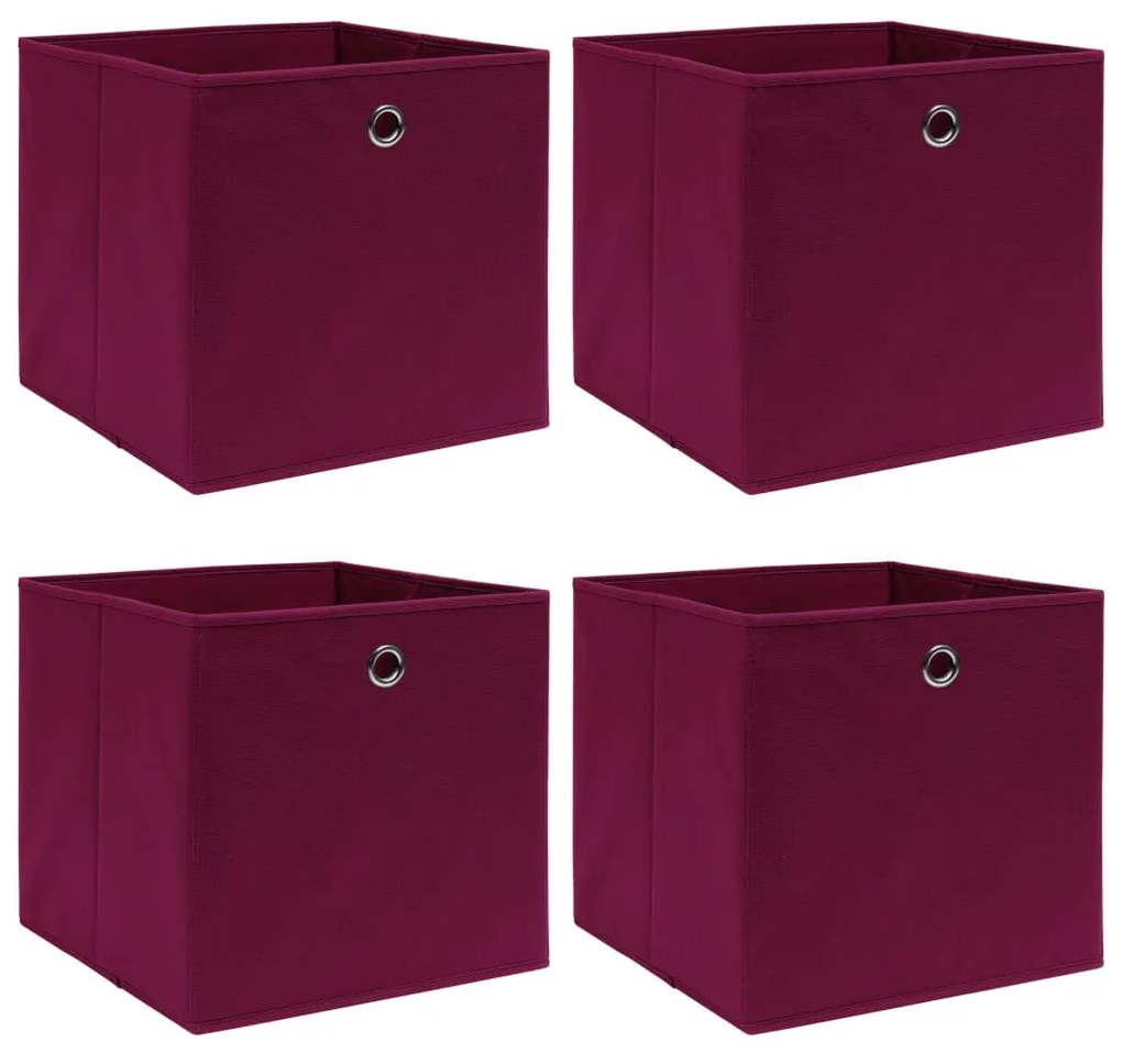vidaXL Caixas de arrumação 4 pcs 32x32x32 cm tecido vermelho escuro