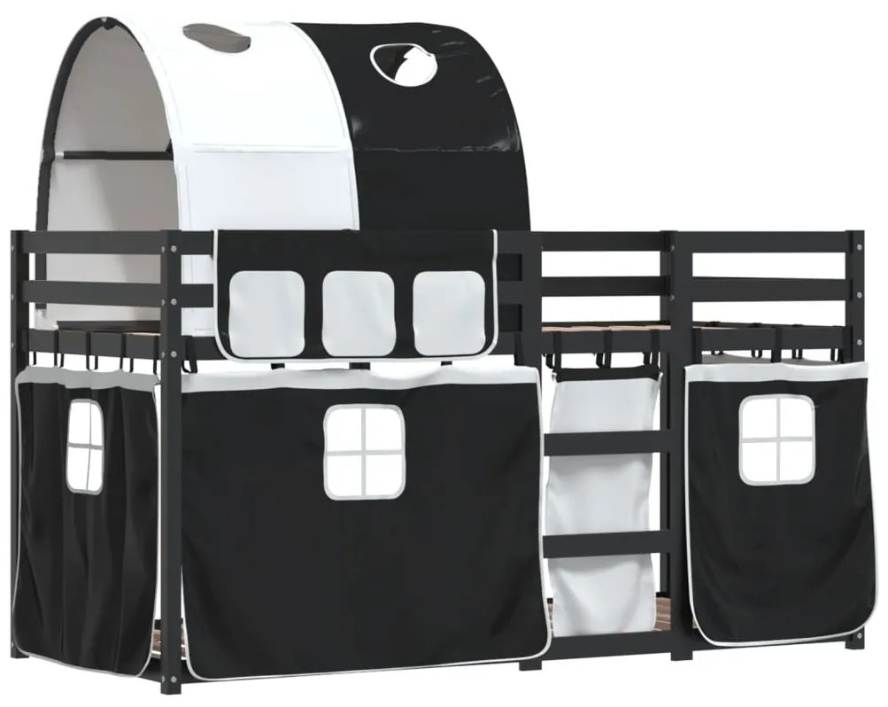 Beliche com cortinas 90x190 cm pinho maciço branco e preto