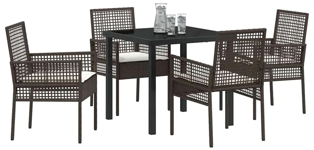 Conjunto de Jantar de Jardim 5 Peças com Almofadas Castanho Rattan Sin