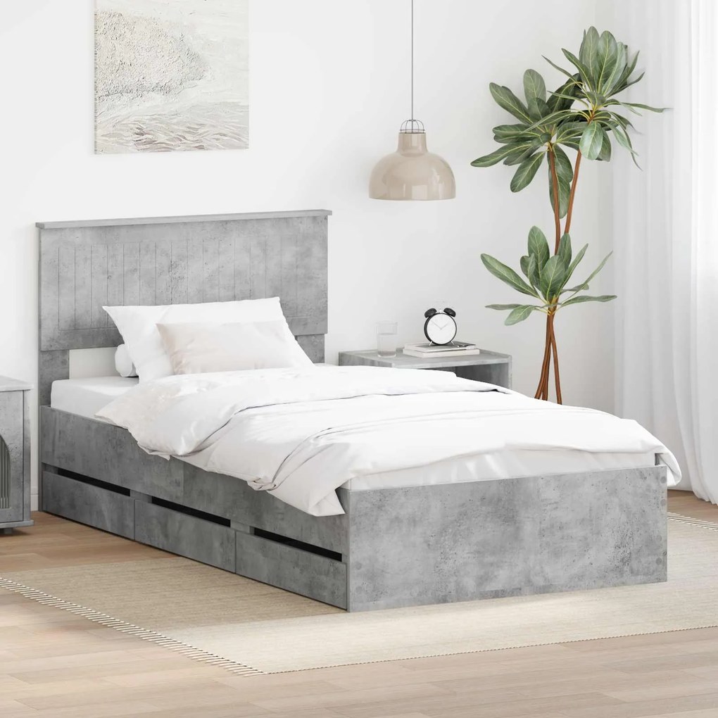 vidaXL Estrutura da Cama Cinzento 100 x 200 cm Madeira de Engenharia