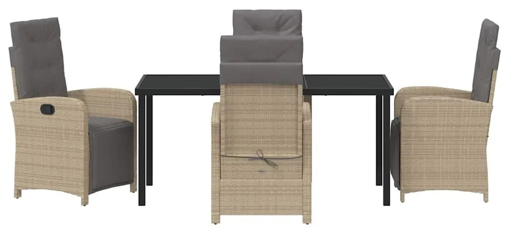 Conjunto de Jantar de Jardim de 5 Peças com Almofadas Beiges em Rattan