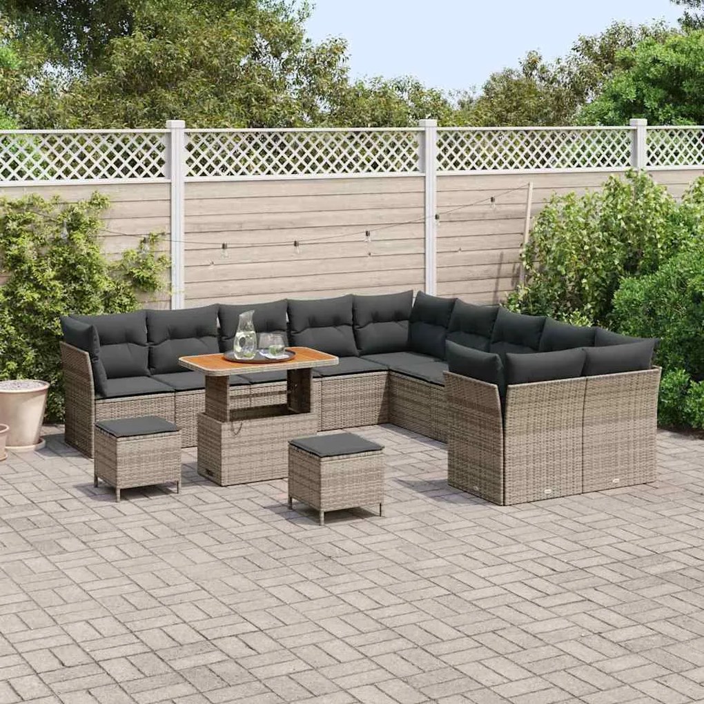 Conjunto de Sofá de Jardim de 13 Peças com Almofadas Cinza de Rattan A