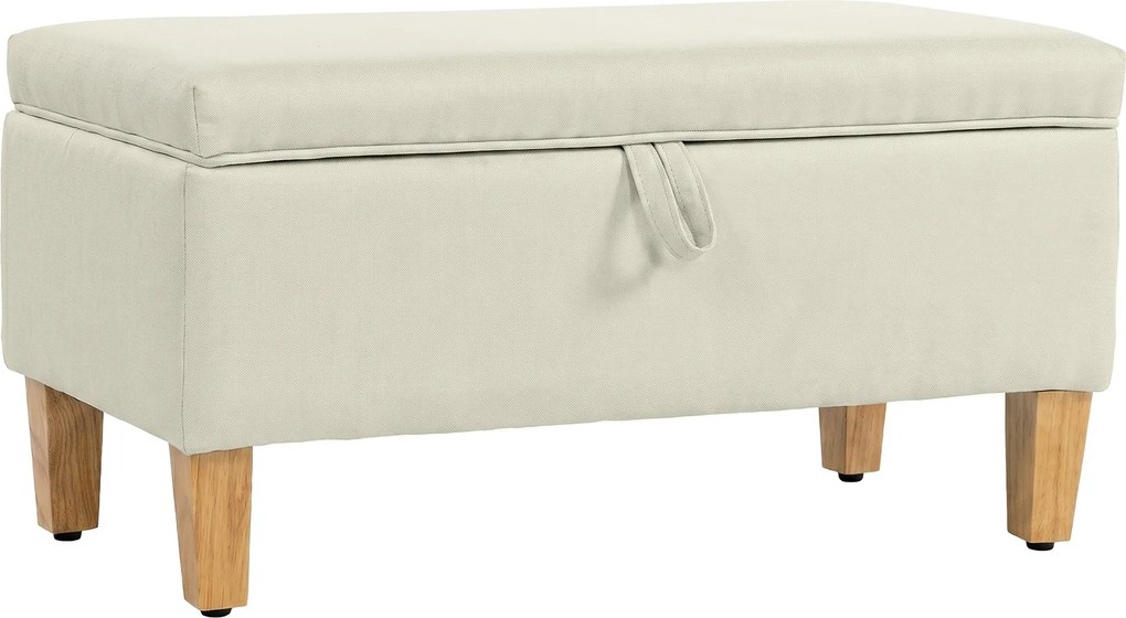 HOMCOM Banco de arrumação, final de cama, pufe estofado em linho com pés em madeira de hevea, 71x37x36cm, bege | Aosom Portugal