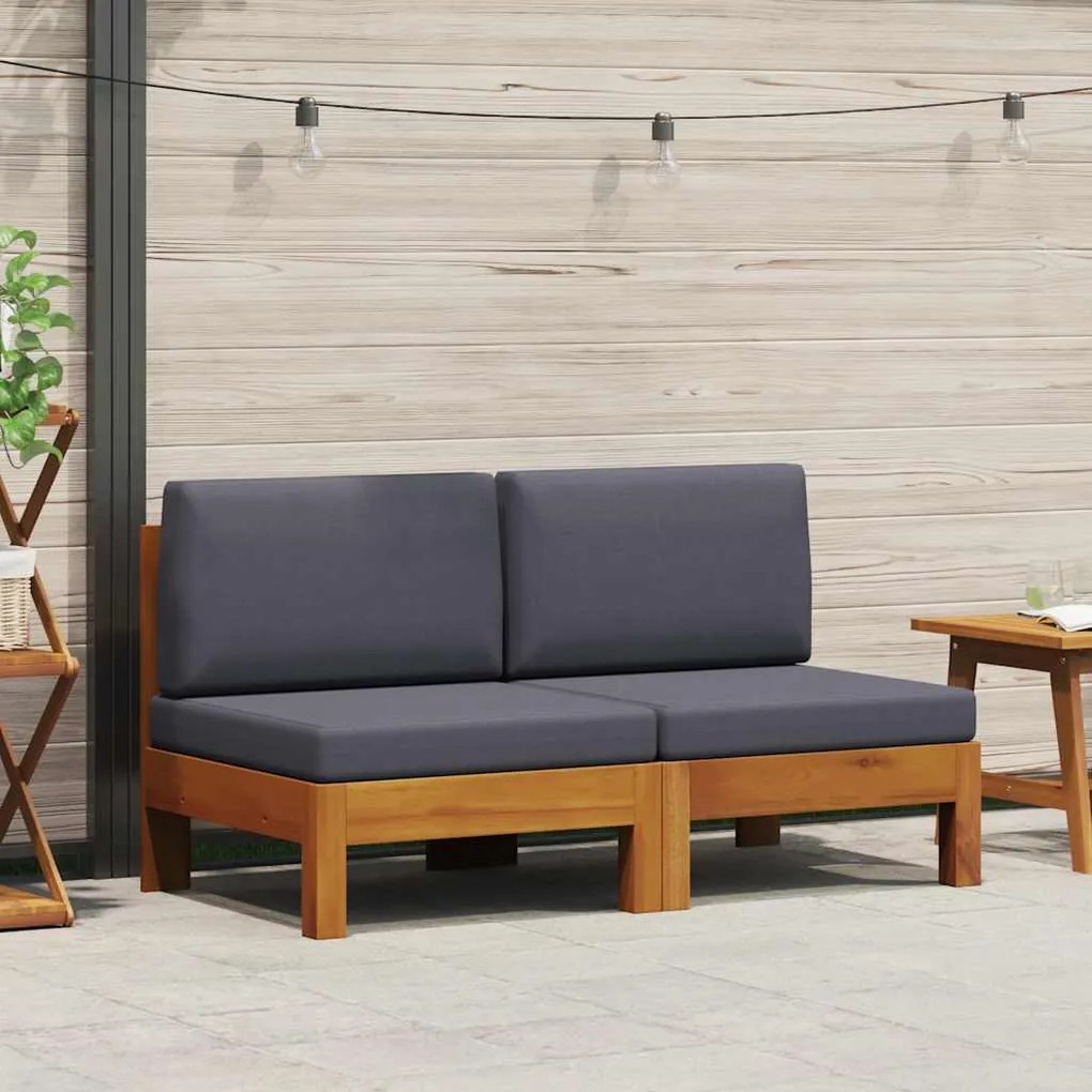 vidaXL Sofás de centro 2 pcs com almofadões cinzento-escuro acácia