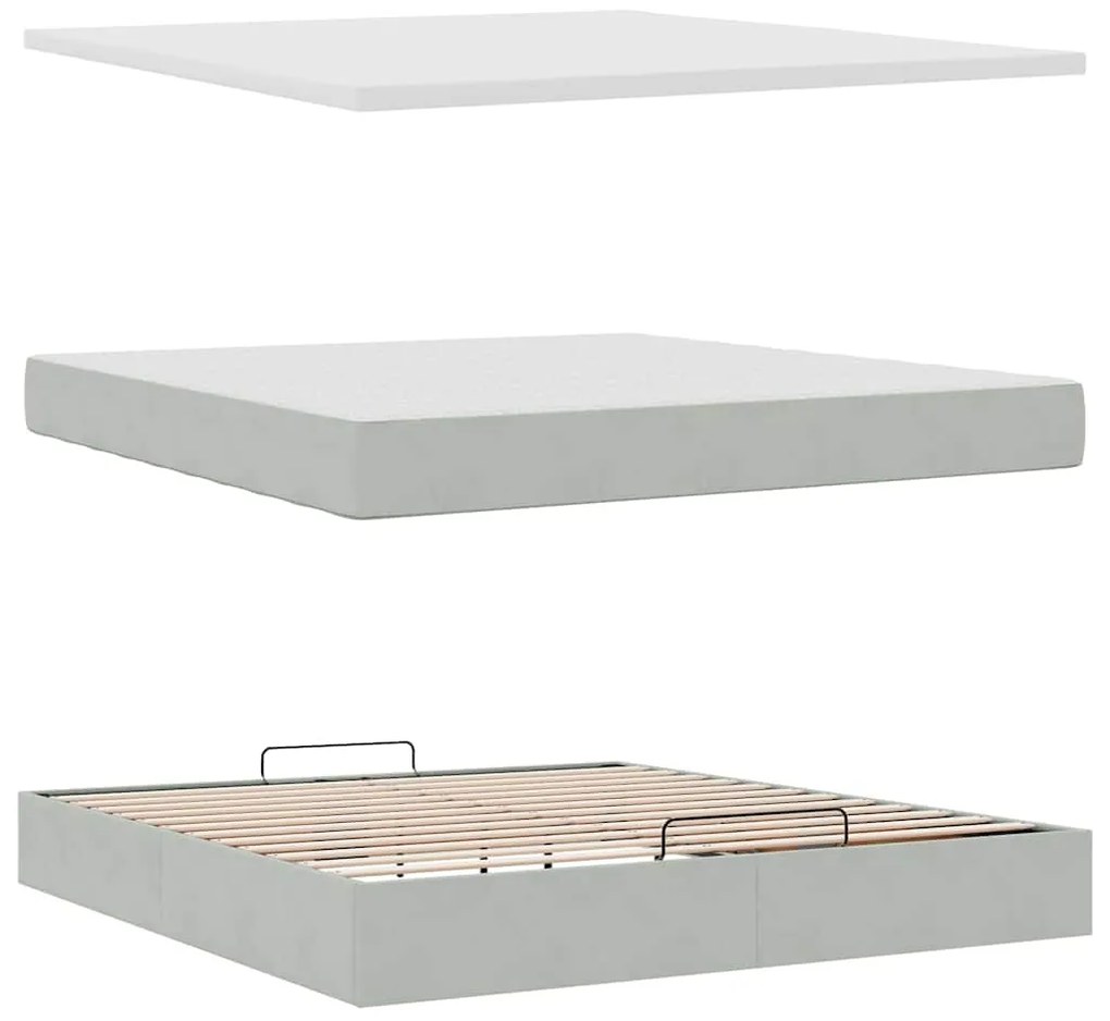 Estrutura de cama otomana com colchão 160x200 cm cinzento claro