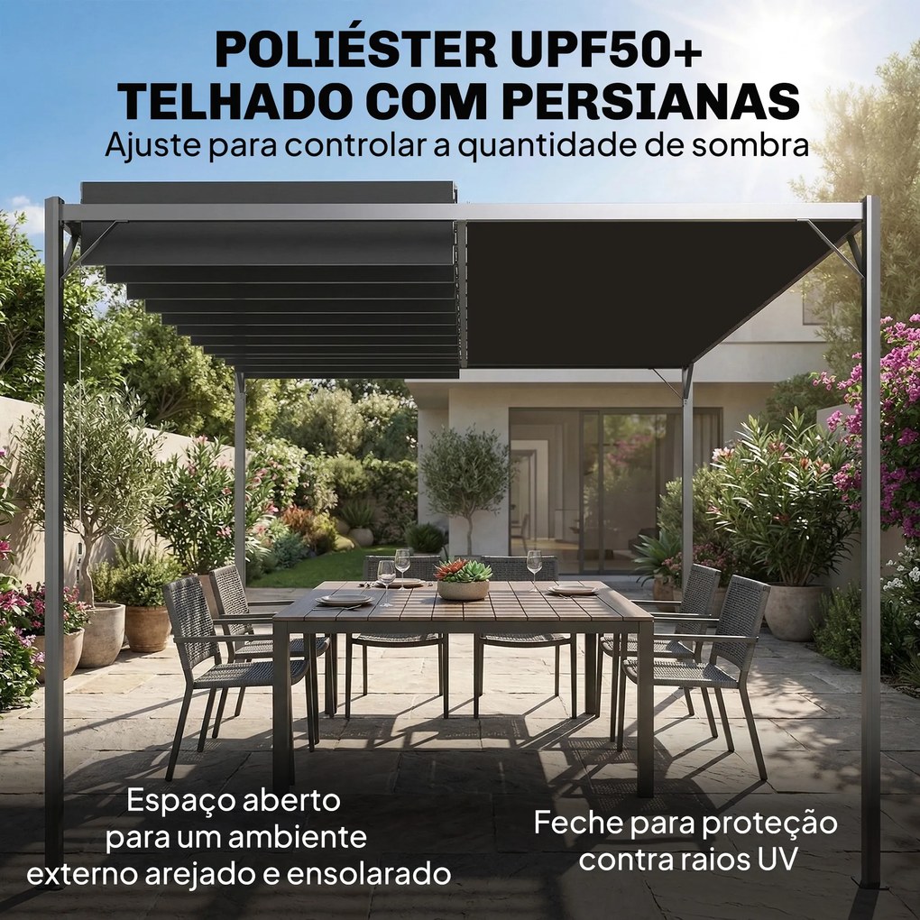 Pérgola de Jardim 3x4 m com Proteção UPF50+ Gazebo com Telhado Ajustável Estrutura de Metal para Exterior Cinzento Escuro