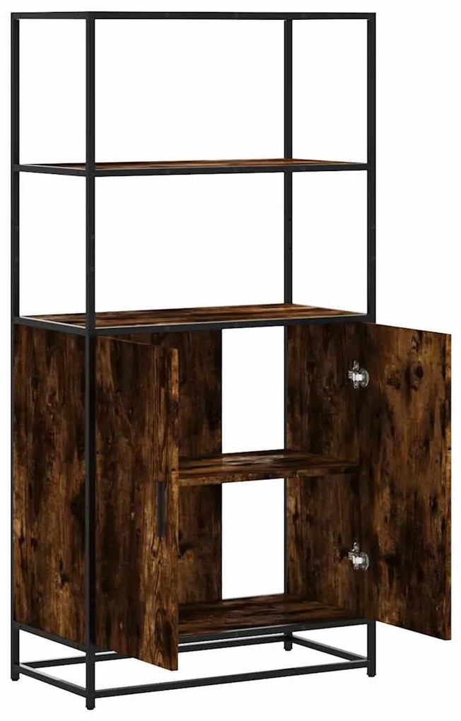 Armário alto 68x35x139 cm madeira e metal carvalho fumado
