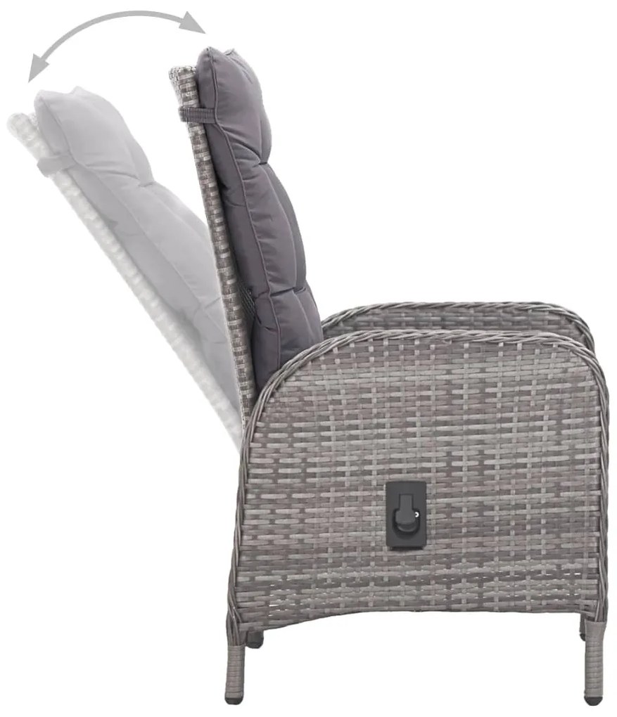 3 pcs conj. bistrô jardim vime PE e madeira de acácia cinzento