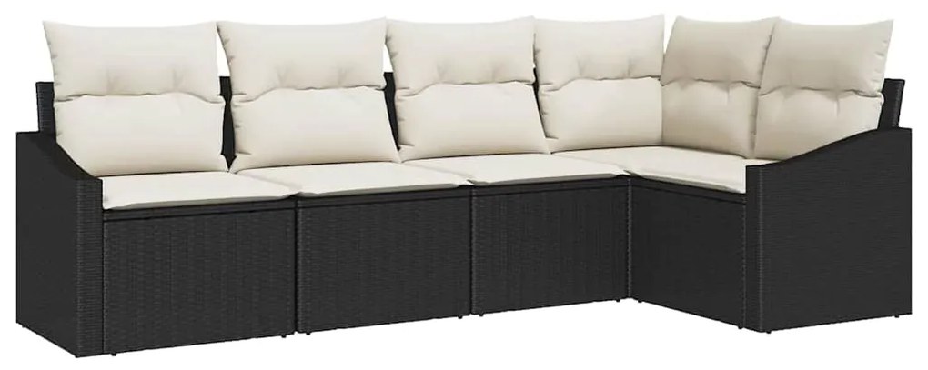 Conjunto de Sofás de Jardim com 5 peças e almofadas pretas em rattan s