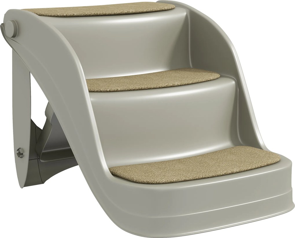 PawHut Escada para Cães de 3 Degraus Dobrável Escada para Animais de Estimação com Tapetes Antiderrapantes 49x38x38 cm Cinzento | Aosom Portugal