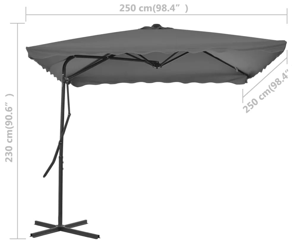 Guarda-sol de exterior com poste em aço 250x250 cm antracite