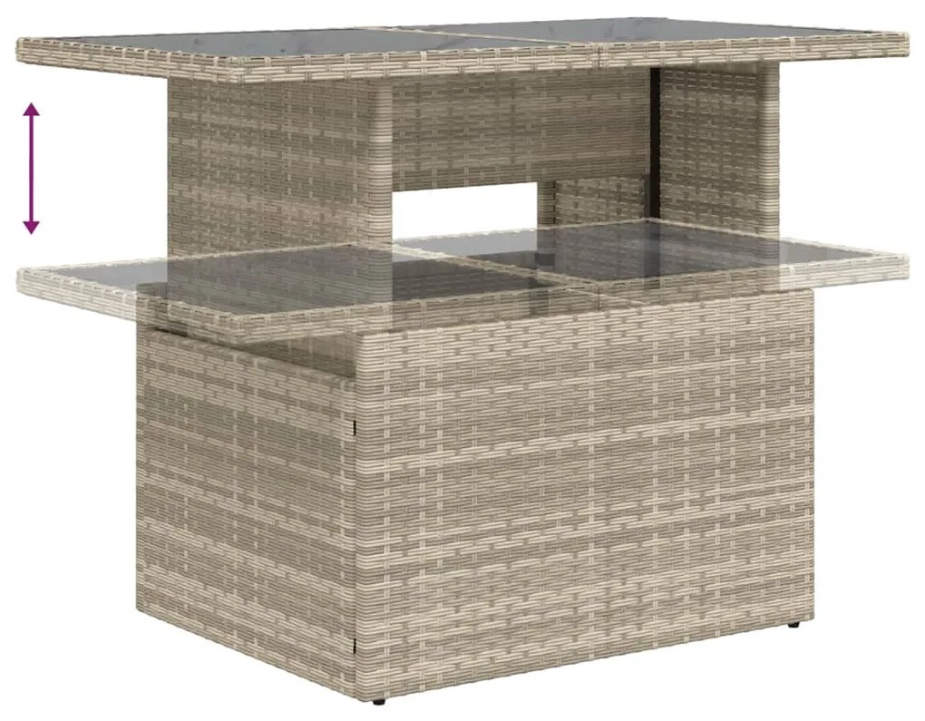 Mesa jardim c/ tampo de vidro 100x55x73 cm vime PE cinza-claro