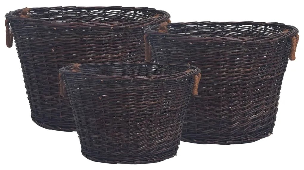 286986 vidaXL Conjunto de cestos lenha empilháveis 3 pcs salgueiro castanho