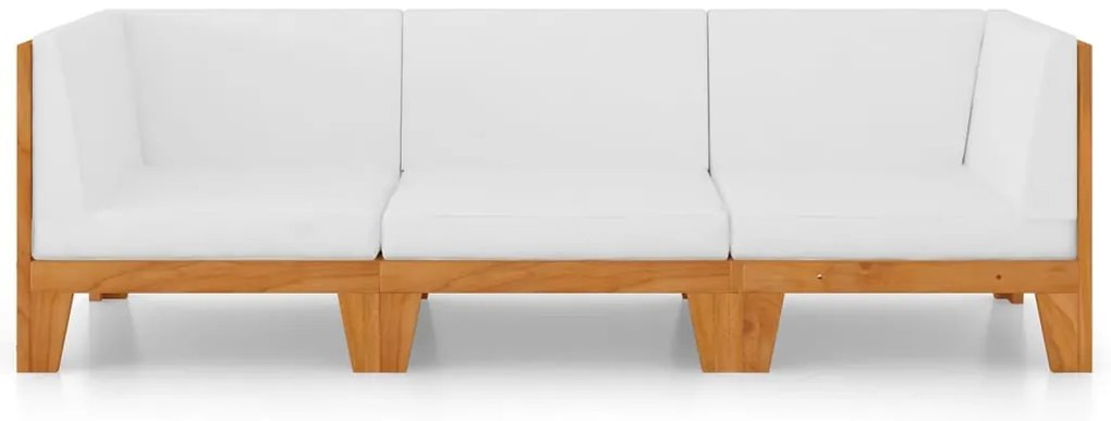 3 pcs conjunto lounge de jardim c/ almofadões acácia maciça