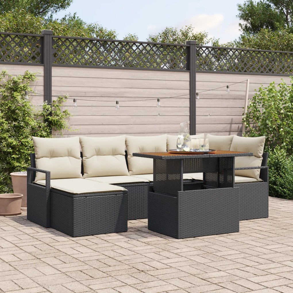 Conjunto de Sofás de Jardim vidaXL de 7 Peças com Almofadas Rattan Preto