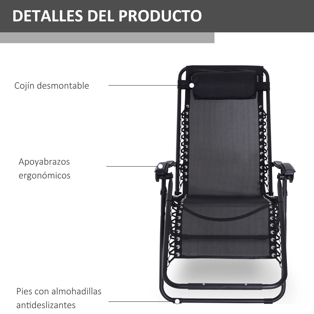 Outsunny Espreguiçadeira Dobrável para Jardim Espreguiçadeira Gravidade Zero para Praia Textilene Estrutura de Aço carga 150kg 90x65x110 cm Preto