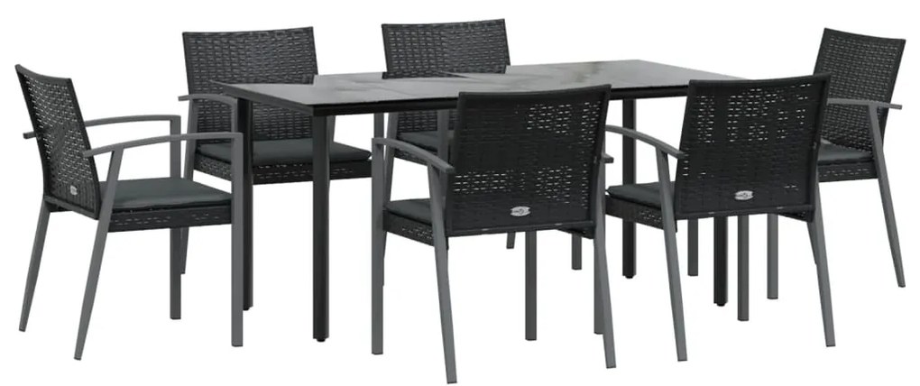7 pcs conjunto de jantar p/ jardim c/ almofadões vime PE e aço
