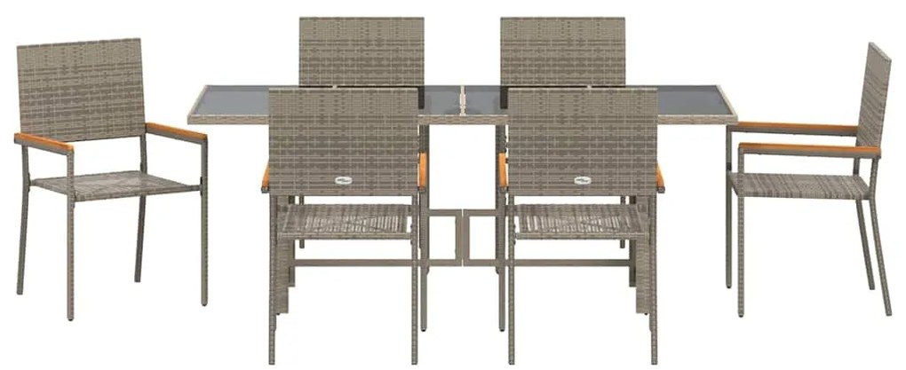 Conjunto de Jantar vidaXL de 7 peças Cinza Rattan