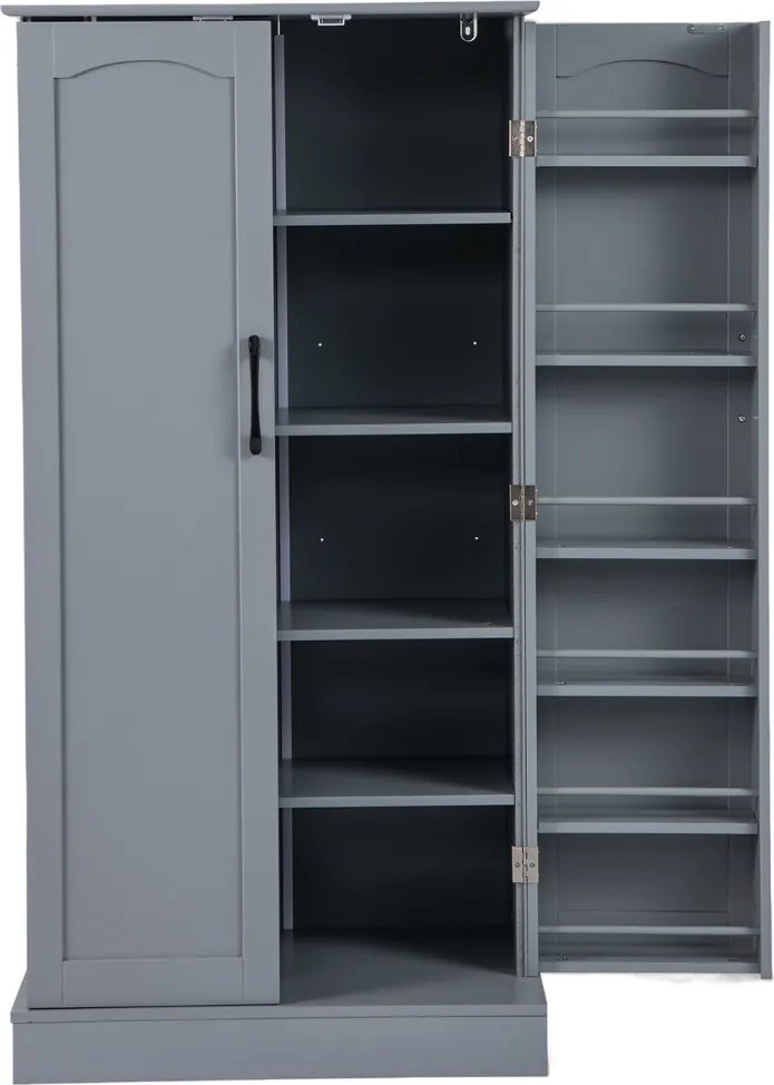 Armário de despensa cozinha com 2 portas e 16 prateleiras Dispositivos antivolto Armário moderno para sala de jantar 60 x 40 x 120 cm Cinza