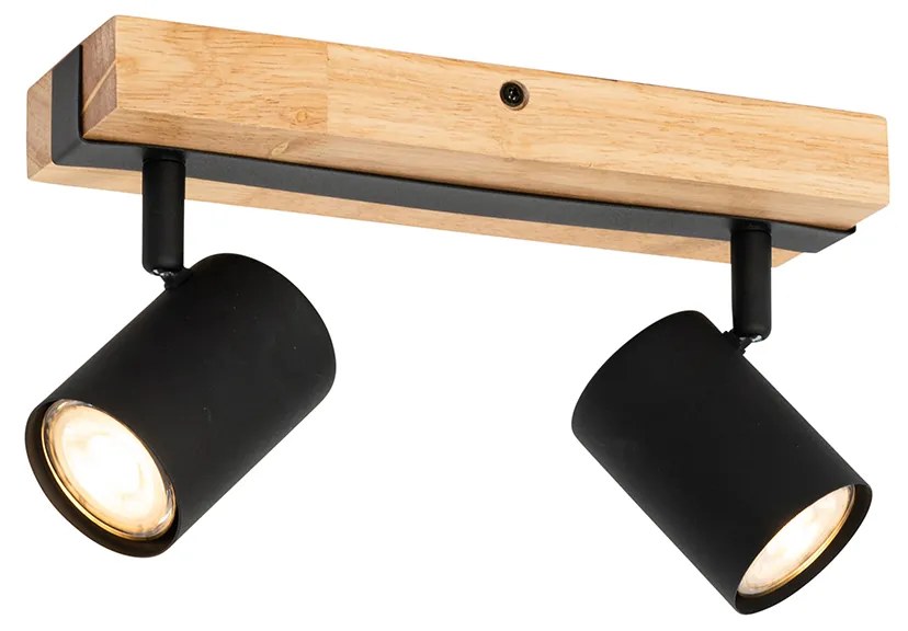 Candeeiro de teto preto com madeira 2 luzes ajustável retangular - Jeana Moderno,Industrial