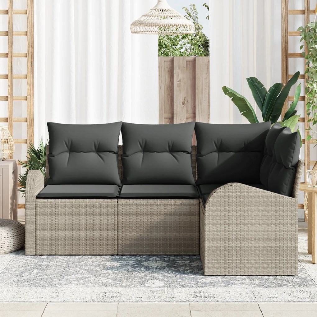 Conjunto de Sofá de Jardim vidaXL de 4 Peças com Almofadas Cinza Claro