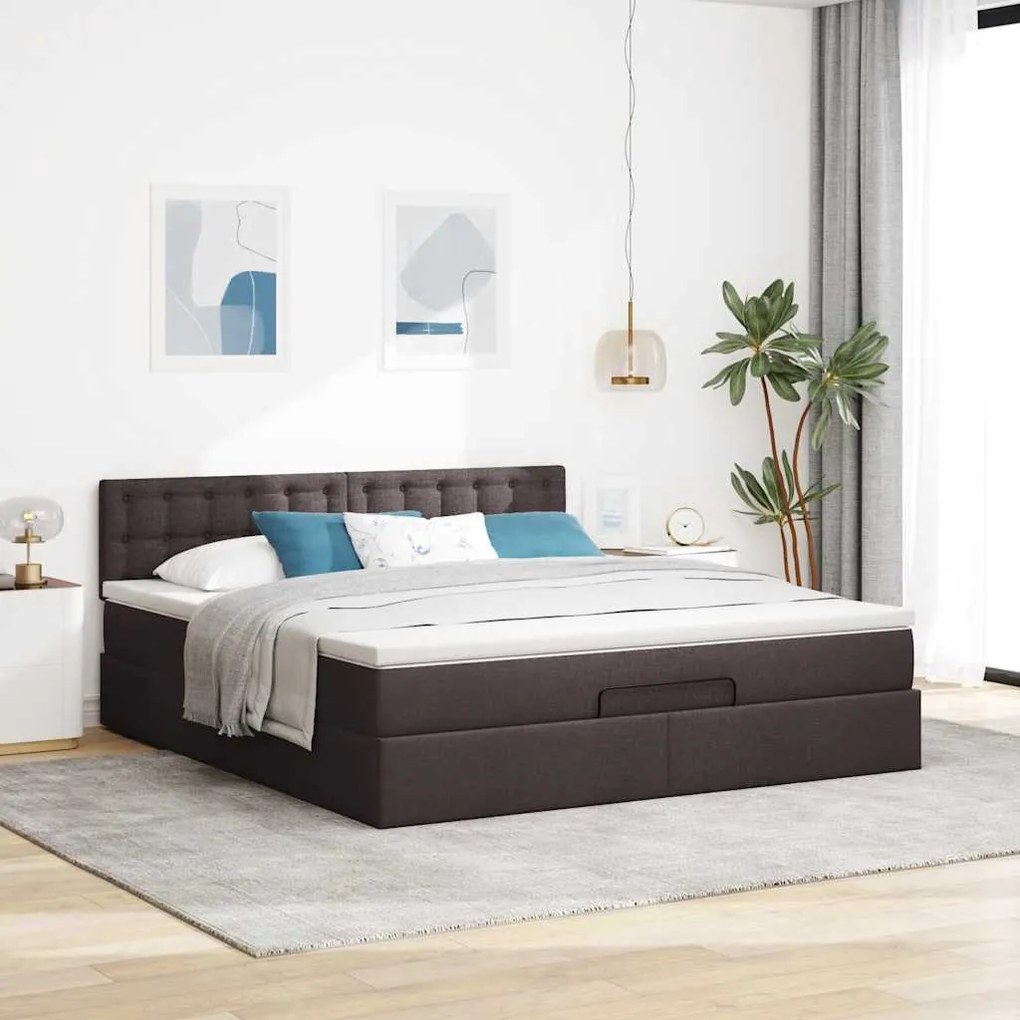 Estrutura de cama otomana com colchão 180x200cm castanho escuro