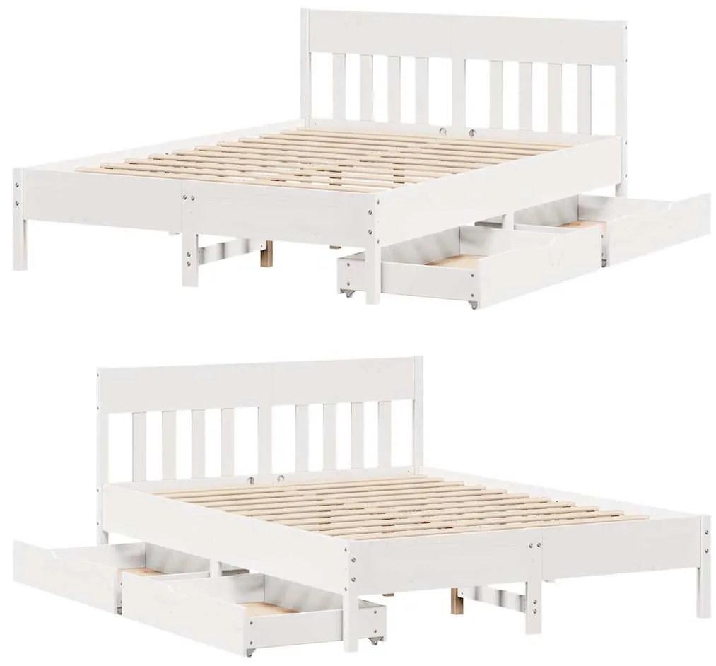 Cama sem colchão 140x200 cm madeira de pinho maciça branco