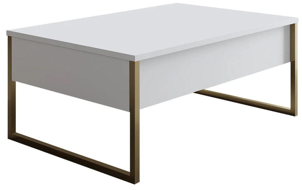 Mesa de Centro "Madrid" – Branco e Dourado - 90x60x40 cm – Design Mode