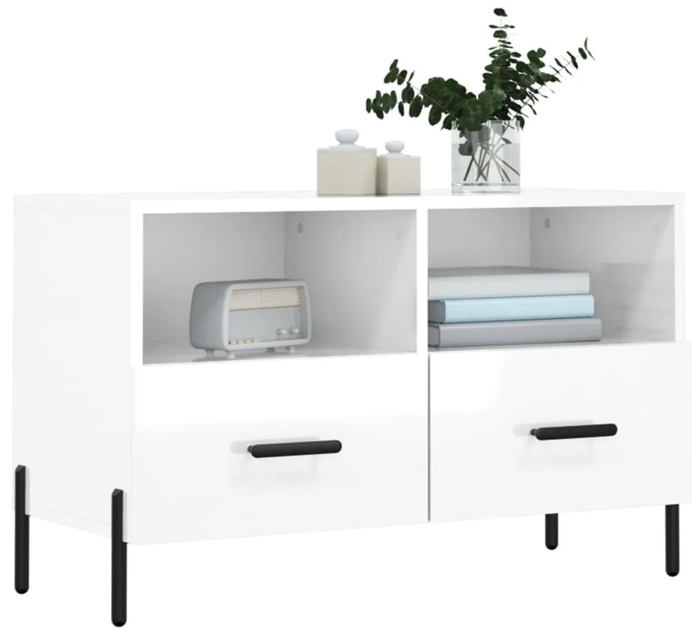 Móvel de TV 80x36x50 cm derivados de madeira branco brilhante