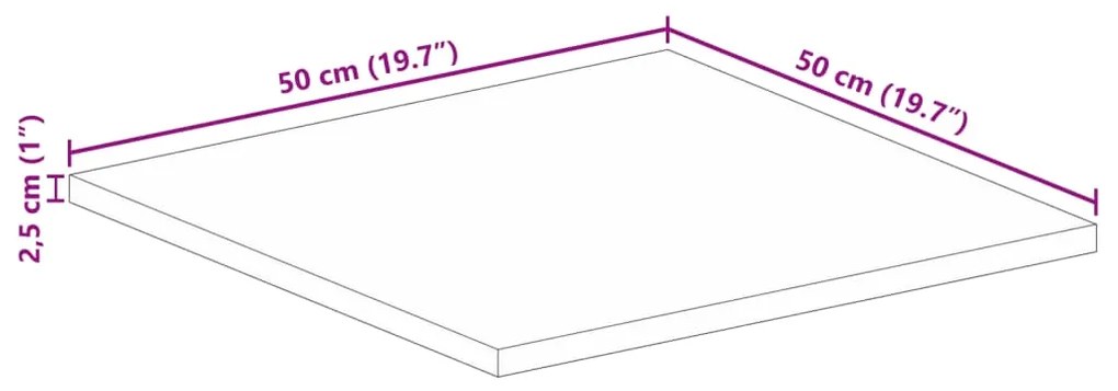 Tampo de mesa quadrado 50x50x2,5 cm mangueira áspera maciça