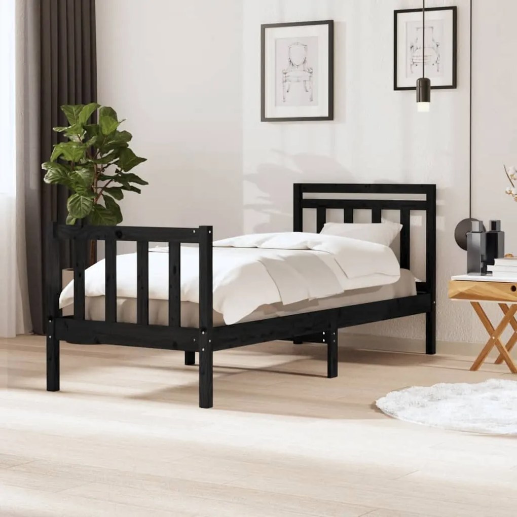 Estrutura cama pequena solteiro 75x190 cm madeira maciça preto