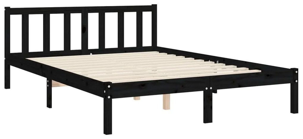 Estrutura de cama com cabeceira 140x190 cm madeira maciça preto